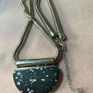 Modern Snowflake Obsidian Pendant Necklace on Snake Chain h21pem